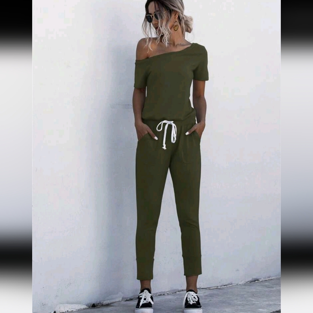 SHEIN Olive Green Off-Shoulder Jumpsuit